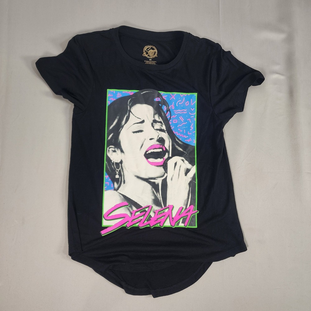 Selena‎ Official Merchandise Graphic Tee Women XS Black Excellent 90s Pop Art